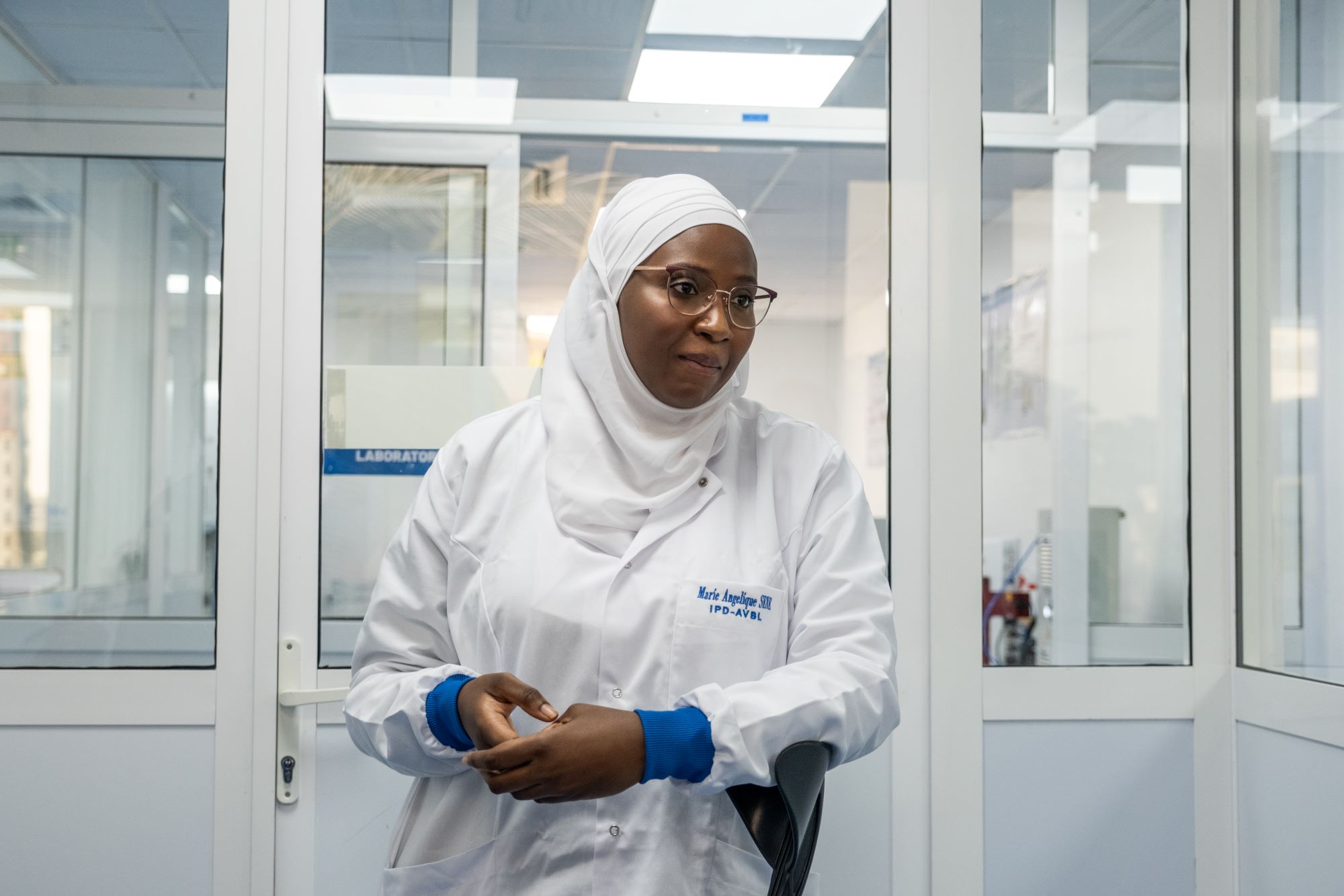 Dr. Marie-Angélique Sene, Head of Advanced Vaccine Bioprocessing at the Institut Pasteur, prepares for Bill Gates' visit in Dakar, Senegal on October 7, 2023.