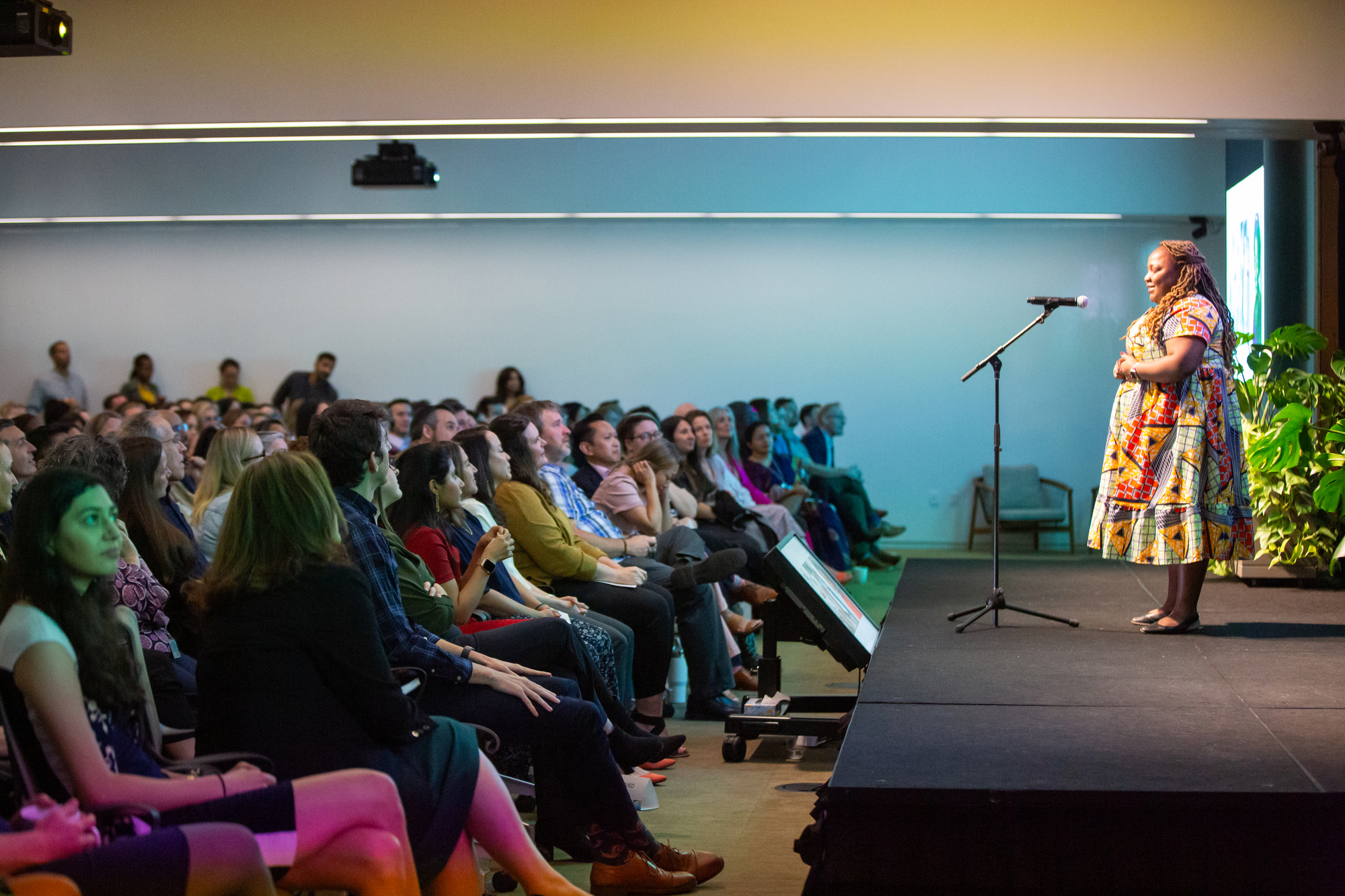 Foundation employees share personal stories at the Ignite storytelling session during the Annual Employee Meeting at the Bill and Melinda Gates Foundation in Seattle, Washington, on May 9, 2023.