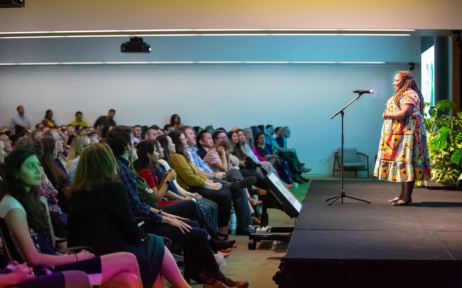 Foundation employees share personal stories at the Ignite storytelling session during the Annual Employee Meeting at the Gates Foundation in Seattle, Washington, on May 9, 2023.