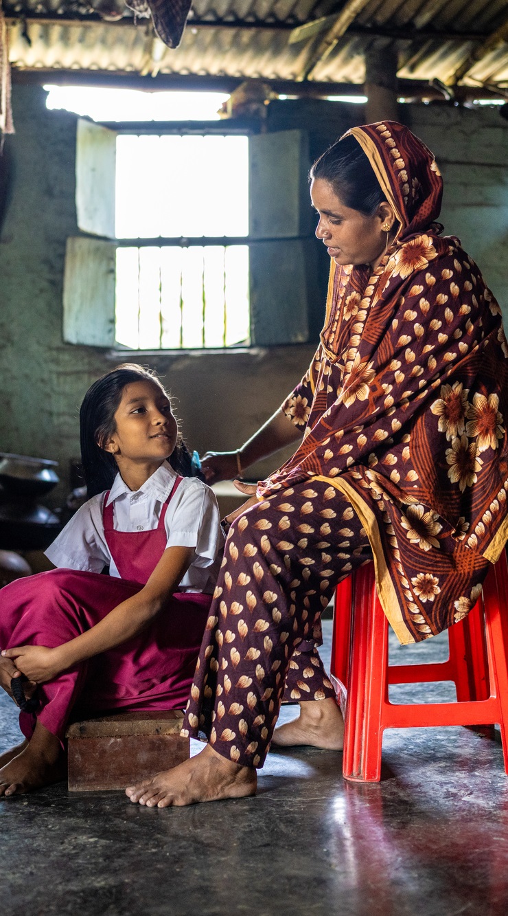Morzina Begum and her daughter, Morium, at their home in Rajshahi, Bangladesh.