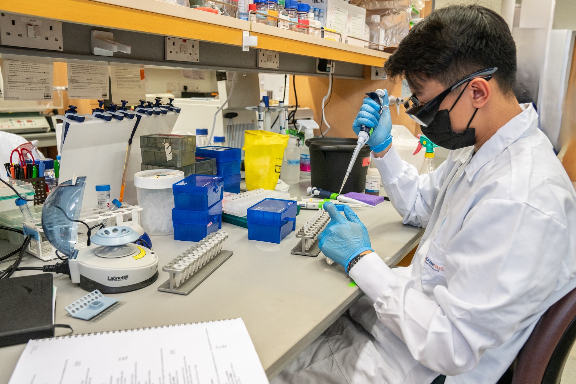 Research Assistant, Choon Cher Yen Nicholas, works in the Laboratory of Virus Evolution at the Duke-NUS Medical School in Singapore on September 14, 2023.