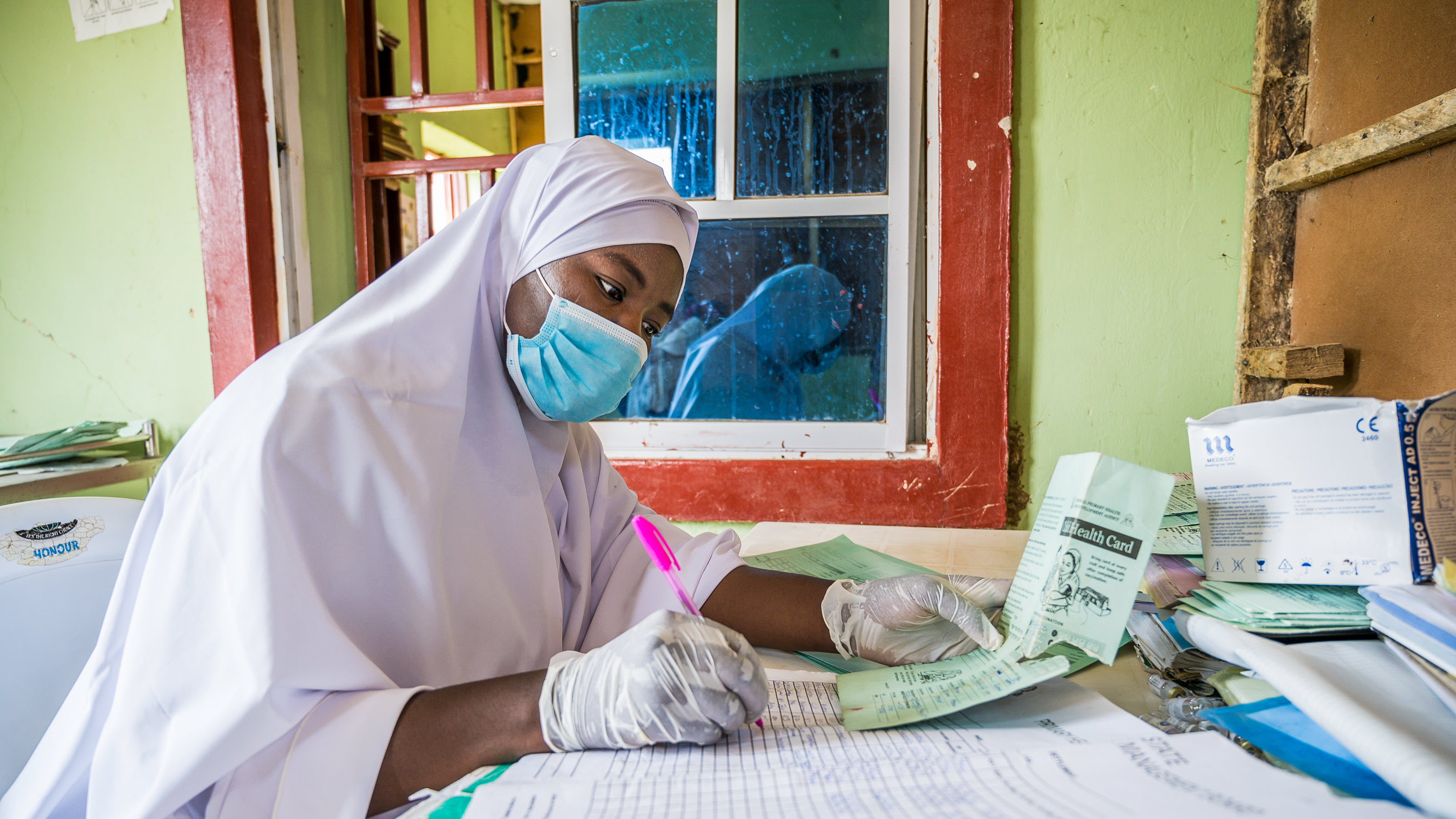 A health worker at a health center in northeastern Nigeria.