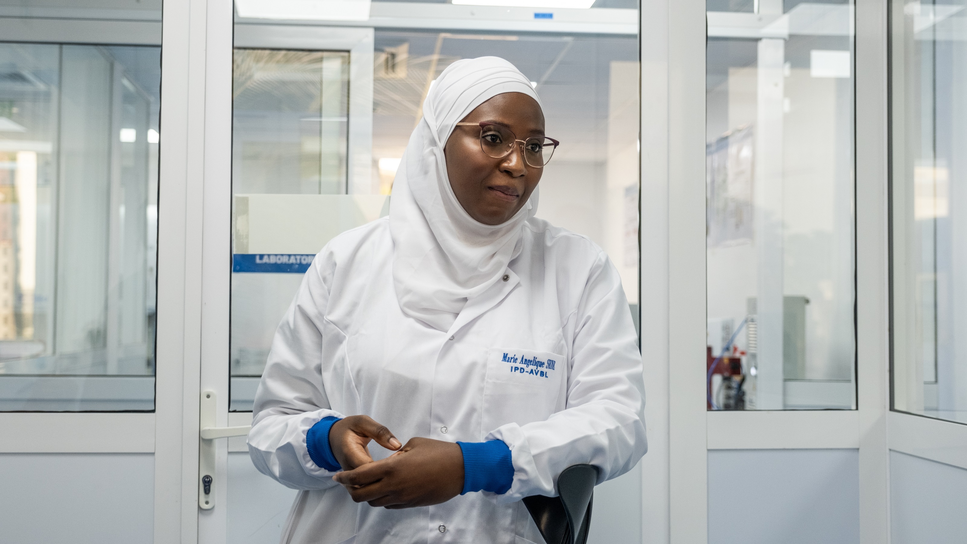 Dr. Marie-Angélique Sene, Head of Advanced Vaccine Bioprocessing at the Institut Pasteur, prepares for Bill Gates' visit in Dakar, Senegal on October 7, 2023.