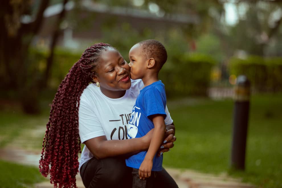 Robinah Babirye with her son in Uganda. 
