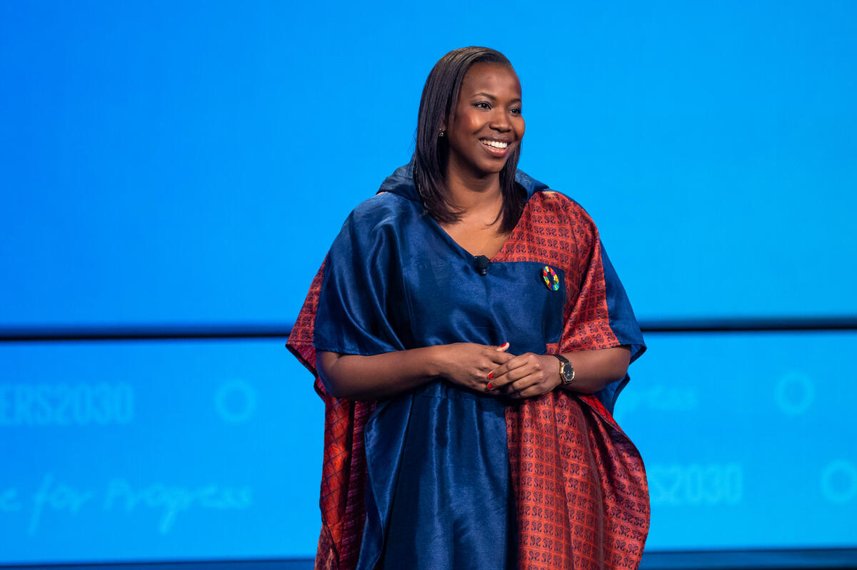 Billo Tall speaks on stage during the 2024 Goalkeepers NYC event. ©Gates Archive/Mike Lawrence