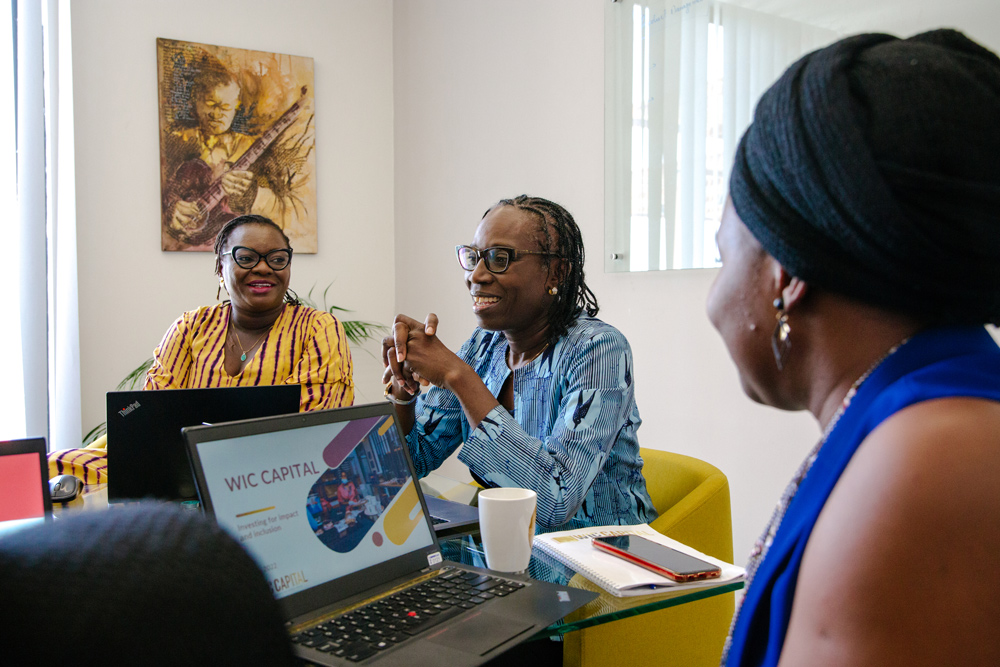 Thiaba Camara Sy, Founding President WIC Capital, has a meeting with her team in Dakar, Senegal.